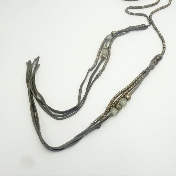 Boho Leather-Wrapped Natural Agate Geode Slice Pendant Necklace or Belt - Picture 10 of 12